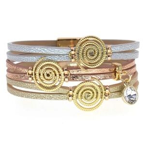 NWT Spiral Design Leather Bracelet with Gold Accents - Multi-Tone